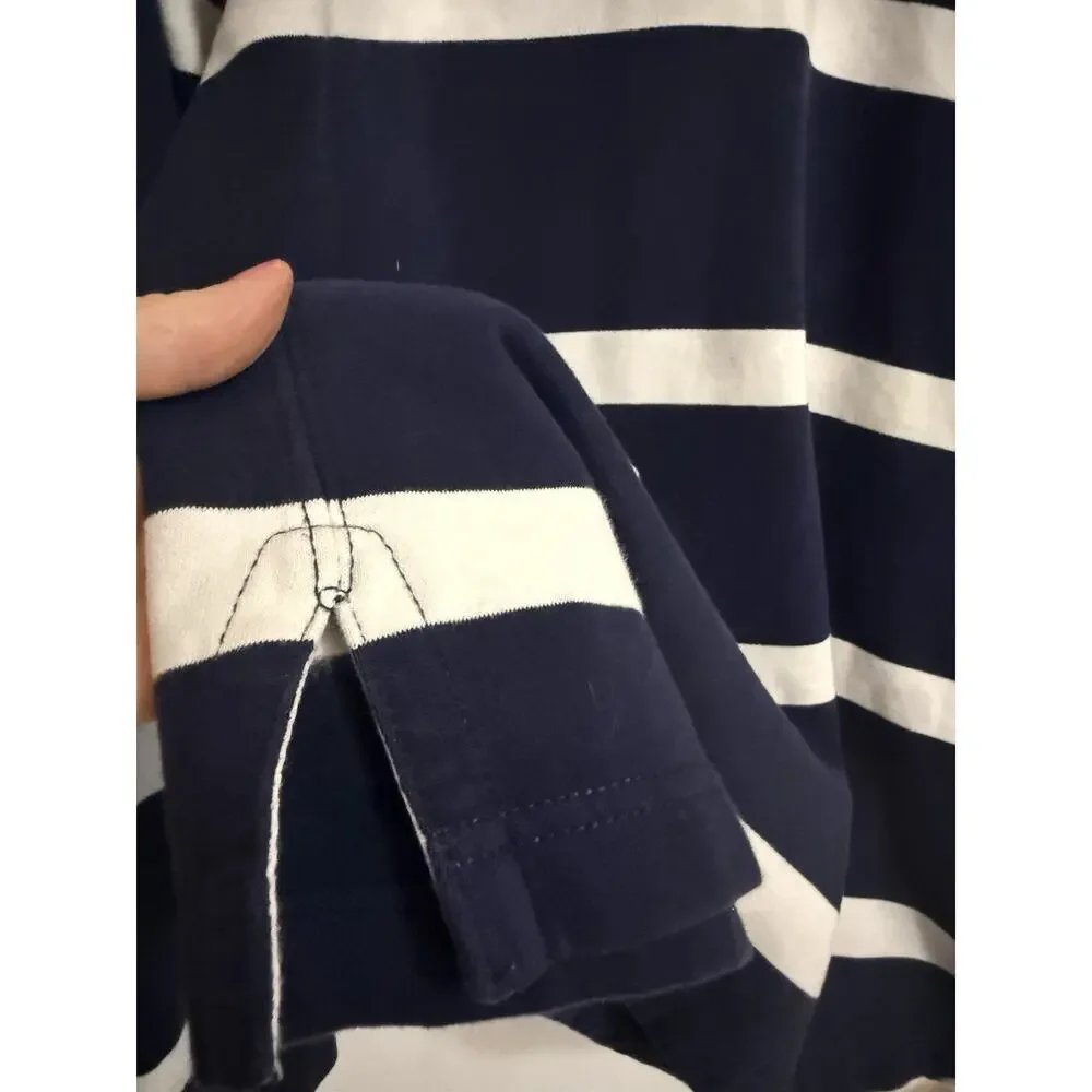 Polo Ralph Lauren Rugby Shirt Mens XXL Navy White Stripe Brushed Fleece Cotton